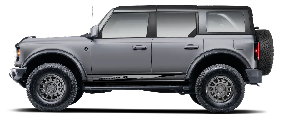 A profile image of a Bronco with the Dark Trail Titanium package.