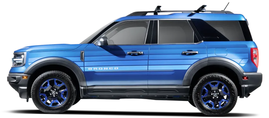 A profile image of a Bronco Sport with the Blue Free Wheeling package.